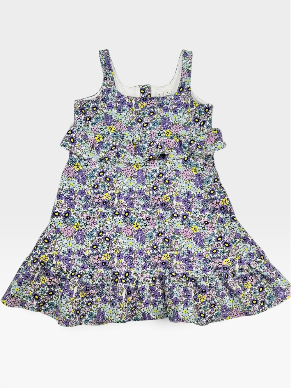 Janie and Jack Girls 5 Purple Blue Ditsy Floral Ruffle Sundress Tiered Dress EUC